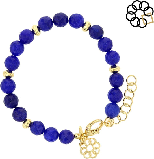 Natural Blue Quartzite Beaded Adjustable Strand Bracelet with 18K Gold Plated Beads, Embrace the Difference Charm Dangle