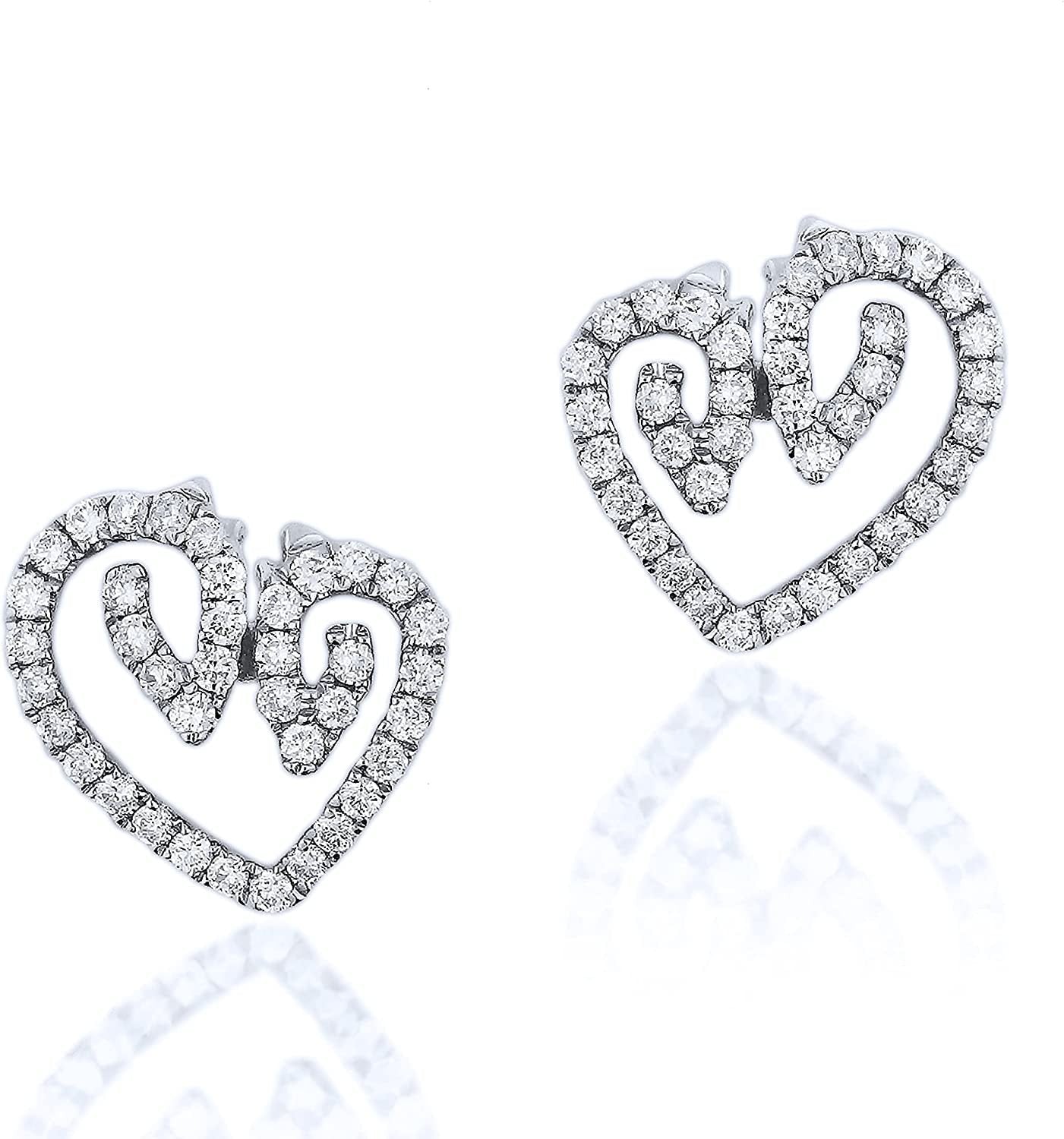 18KT "Horse Luv" 10MM Heart Diamond Stud Earrings 1/3 TCW in Choice of Metal