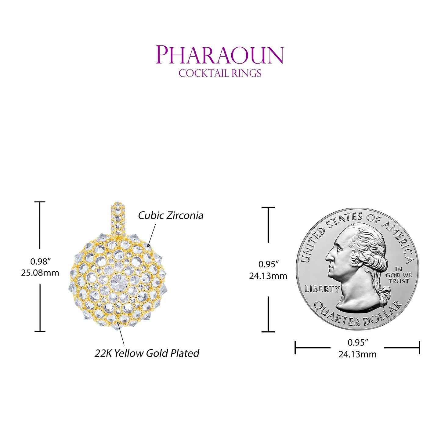 .925 Sterling Silver White Cubic Zirconia 1” Disco Petit Bonbon Cocktail Charm Pendant - Choice of Metal Color