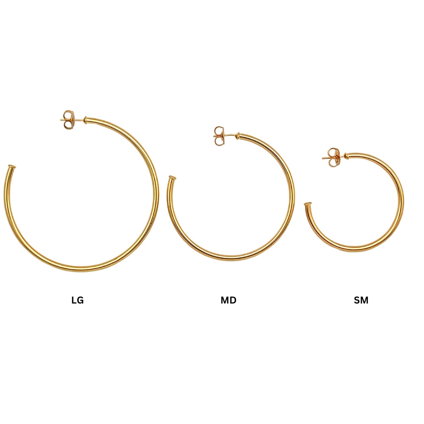 18K Yellow Gold-Plated Thick Three Quarter Hoop Earrings - Choice of Size