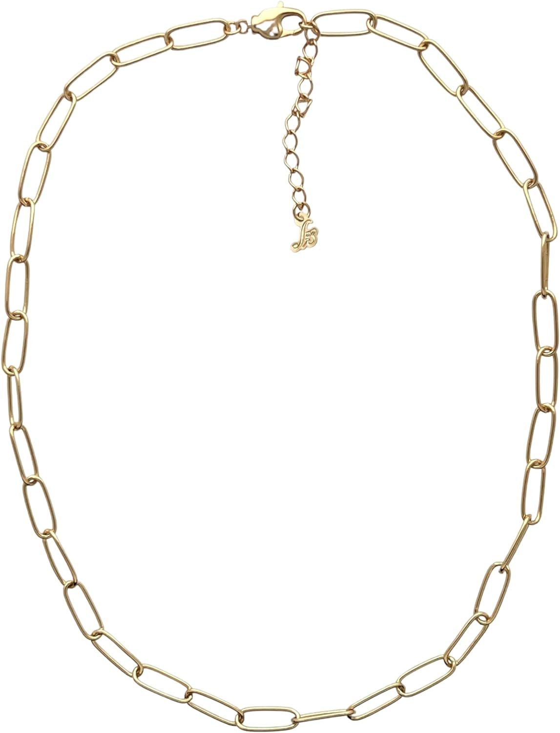 Sai Brazil 18K Yellow Gold Plated Paper Clip Chain Necklace with Lobster Claw Clasp 16-18 inch Adjustable