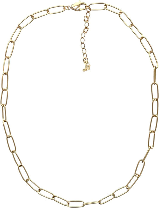 Sai Brazil 18K Yellow Gold Plated Paper Clip Chain Necklace with Lobster Claw Clasp 16-18 inch Adjustable