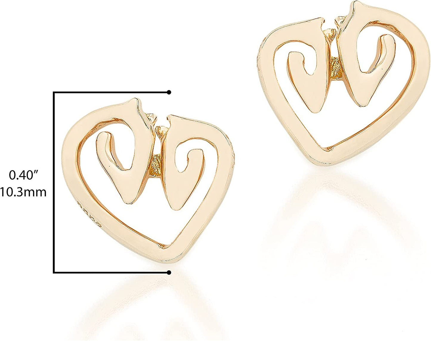 18KT "Horse Luv" 10MM Heart Stud Earrings in Choice of Metal