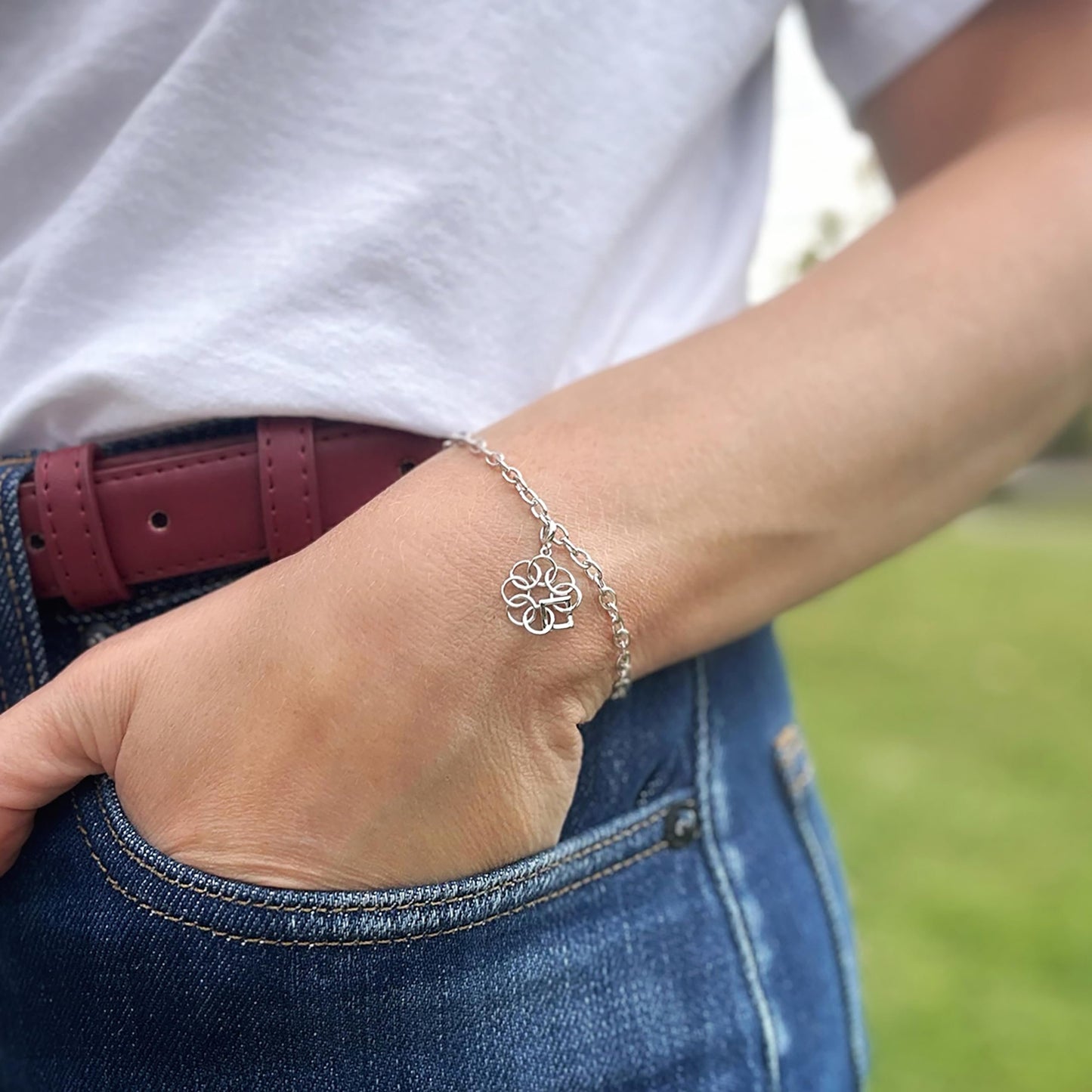 Embrace The Difference 14MM Mini .925 Sterling Silver Designed to Be Kind Emblem Charm Bracelet Adjust with 7" Adjustable Chain