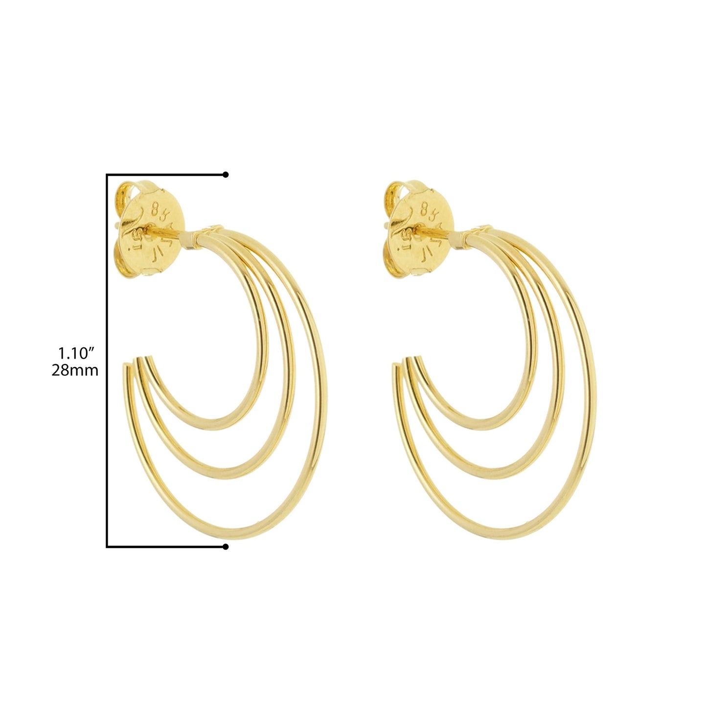 Gold Plated Triple Shiny Loop Earrings