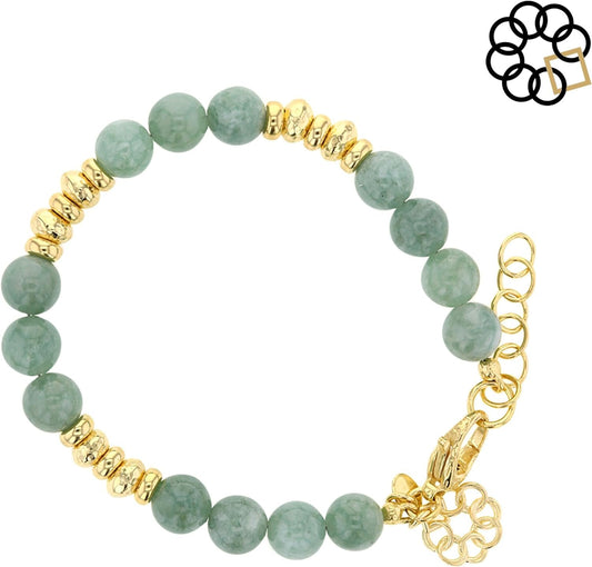 Natural Mint Green Burma Jade Beaded Adjustable Strand Bracelet with 18K Gold Plated Beads, Embrace the Difference Charm Dangle