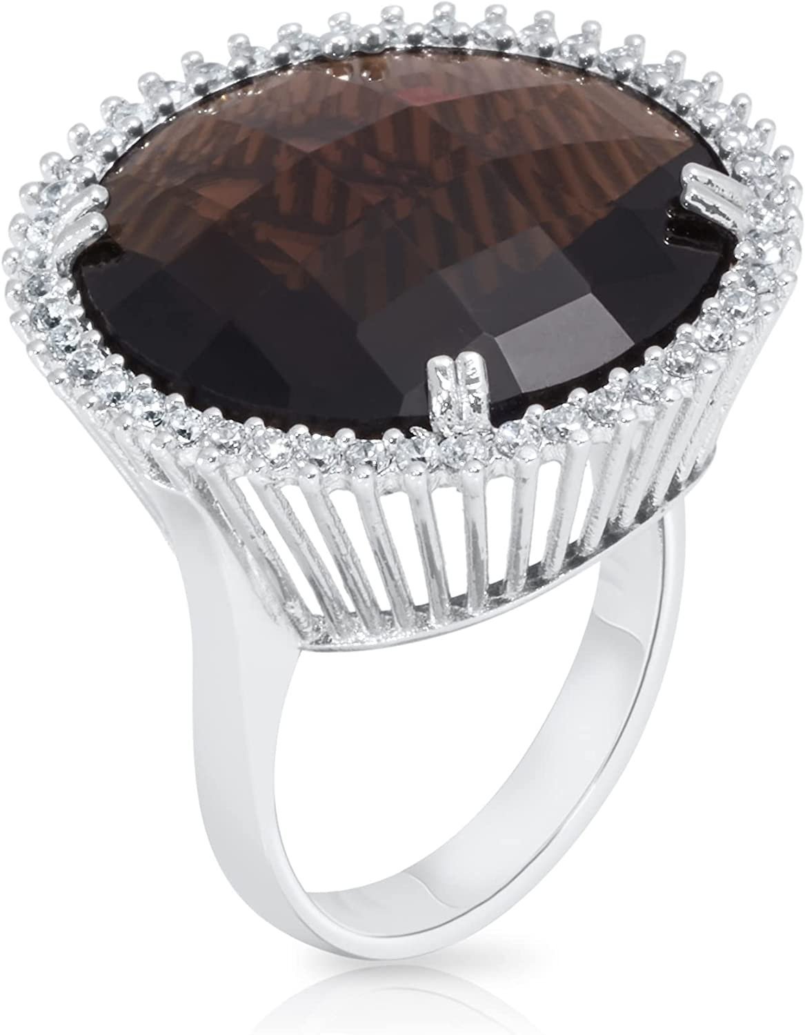 .925 Sterling Silver Round Checkerboard Cut Cubic Zirconia Superpower Statement Ring - Choice of Metal and Stone Colors