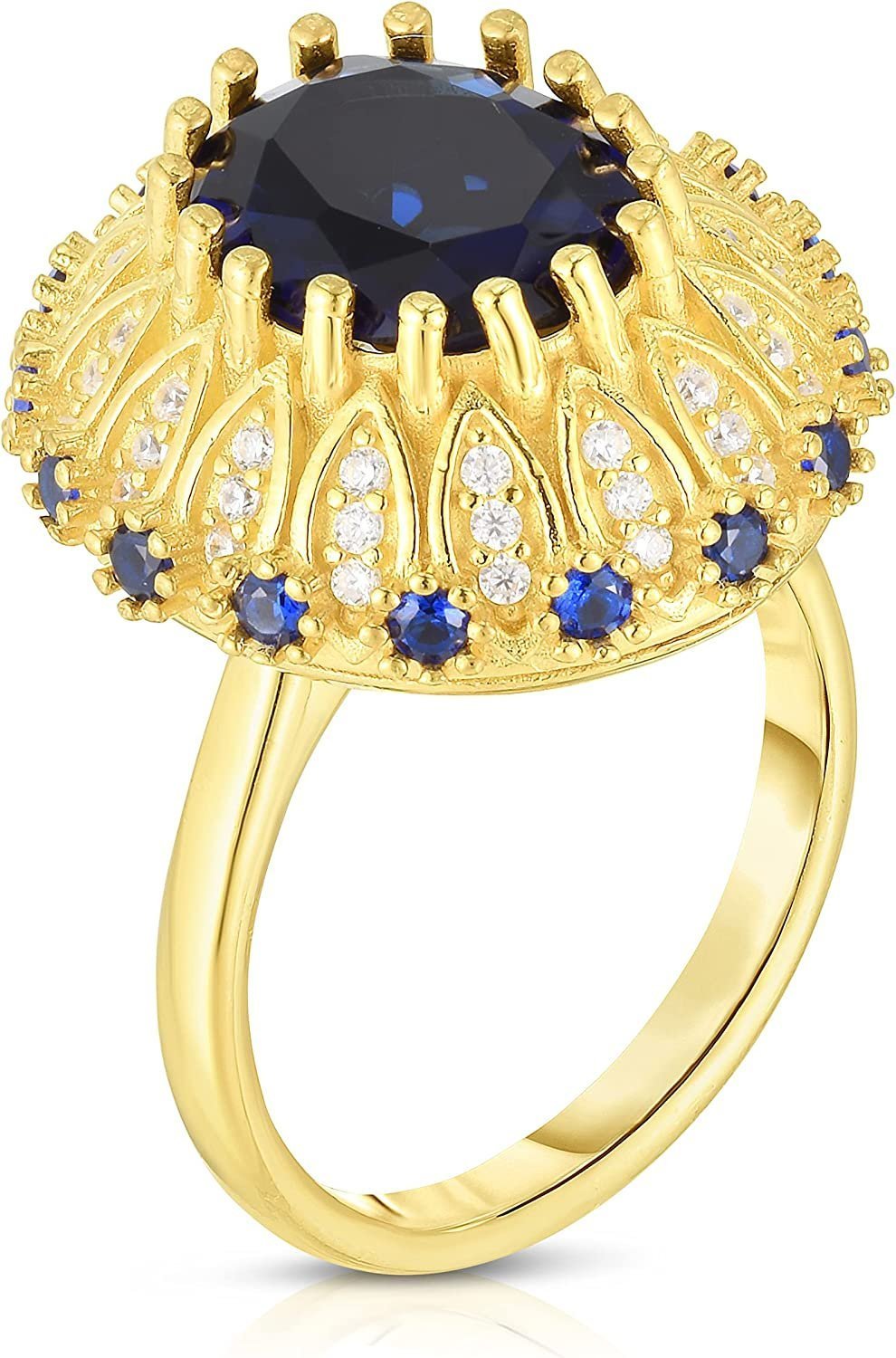 22K Yellow Gold Plated .925 Sterling Silver Oval Cut Cubic Zirconia Herculaneum Cocktail Statement Ring - Choice of Colors