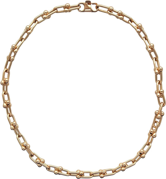 Sai Brazil 18K Yellow Gold Plated Fancy Link Necklace, Polished Finish, 18 inch - Adjustable