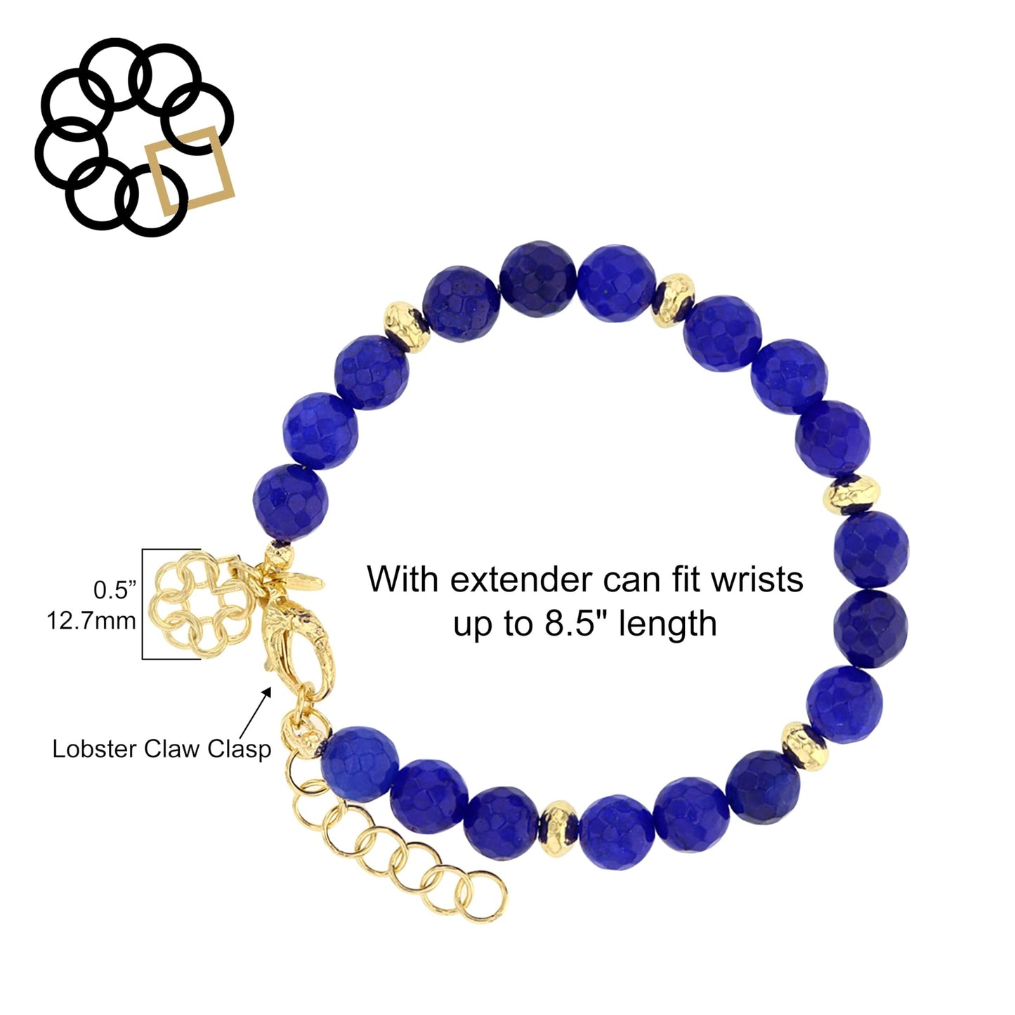 Natural Blue Quartzite Beaded Adjustable Strand Bracelet with 18K Gold Plated Beads, Embrace the Difference Charm Dangle