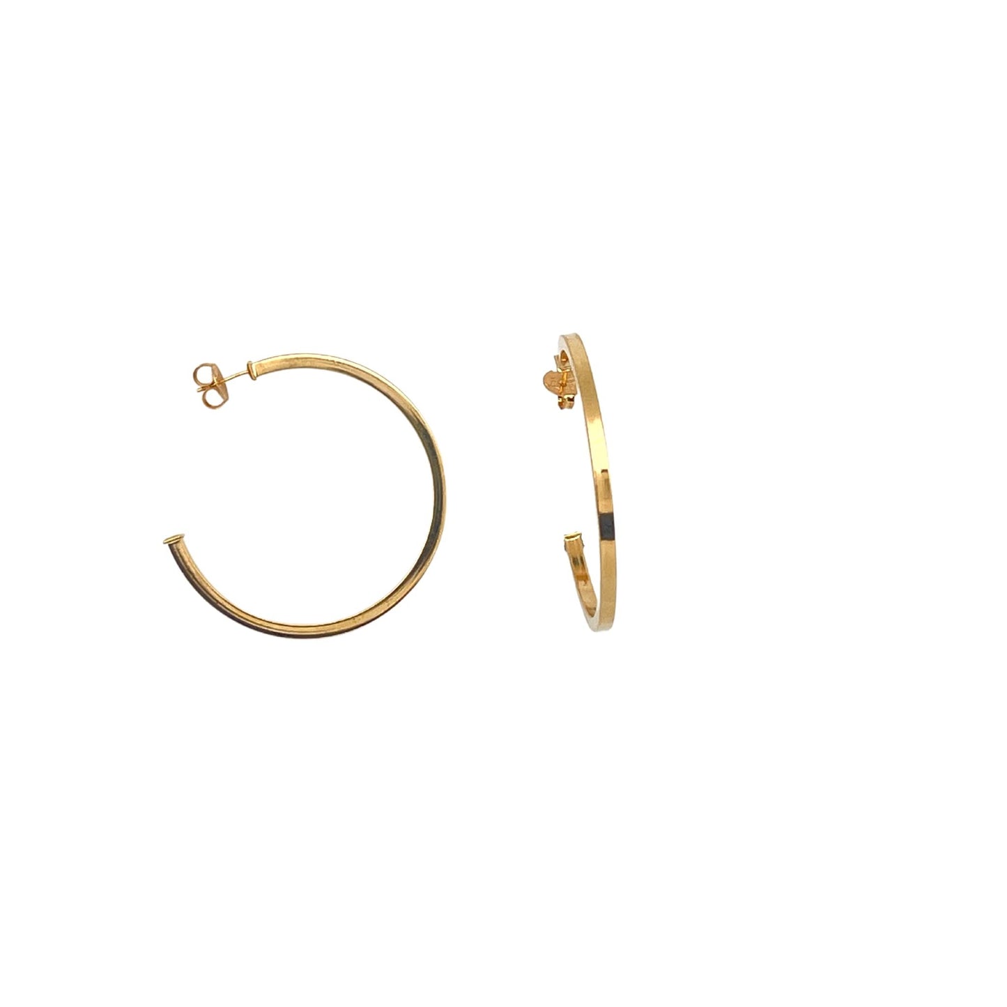 18K Yellow Gold-Plated Squared Edge Three Quarter Hoop Earrings - Choice of Size